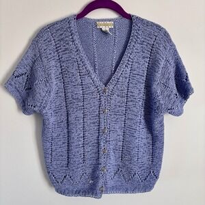 Sigrid Olsen Spring Lavender Knit Cardigan‎ Women's M Lavender Cottagecore